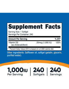 Vitamina D3 1000 IU Nutricost - 240 Gelatinas Blandas Sin OGM 2