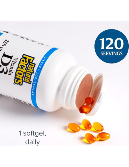 Vitamina D3 10000 UI Factores Naturales 120 Gelatinas Blandas