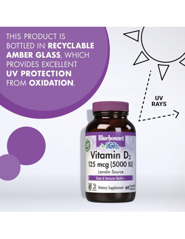 Suplemento Vitamina D3 5000 UI Bluebonnet 120 Cápsulas Vegetales
