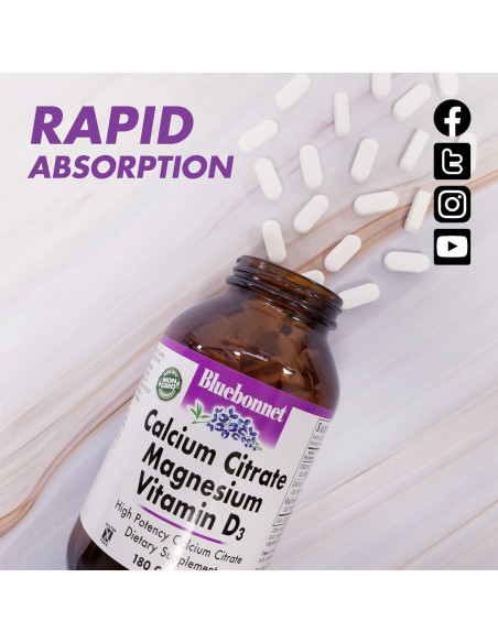 Capletas de Citrato de Calcio y Magnesio Bluebonnet 180 Unidades