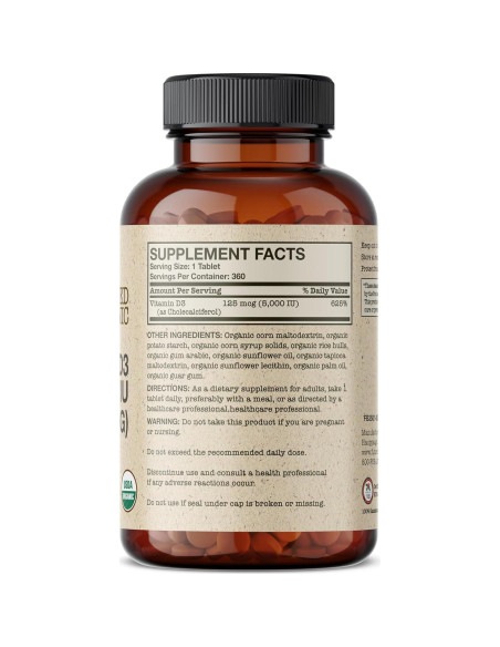 Vitamina D3 Orgánica Futurebiotics 5000 UI 360 Tabletas