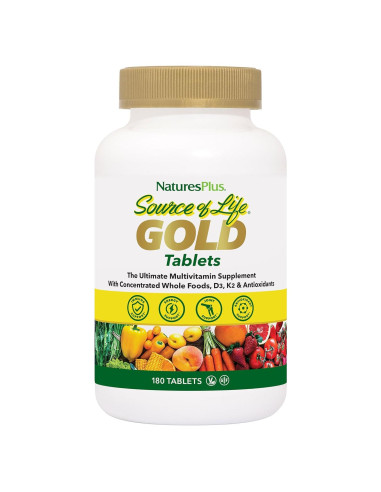 Multivitaminas Fuente de Vida Oro Nature's Plus - 180 Tabletas - Con D3 y B12 - Vegetariano y Sin Gluten