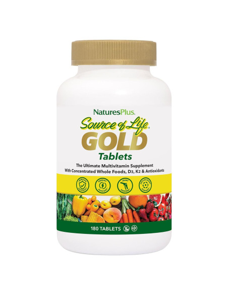 Multivitaminas Fuente de Vida Oro Nature's Plus - 180 Tabletas - Con D3 y B12 - Vegetariano y Sin Gluten Multivitaminas Fuente de Vida Oro Nature's Plus - 180 Tabletas - Con D3 y B12 - Vegetariano y Sin Gluten