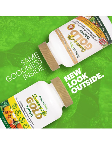Multivitaminas Fuente de Vida Oro Nature's Plus - 180 Tabletas - Con D3 y B12 - Vegetariano y Sin Gluten