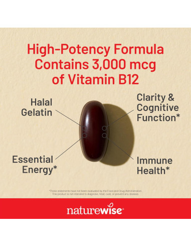 NatureWise Vitamina B12 3000 mcg - Suplemento Energético - 60 Gelatinas Blandas