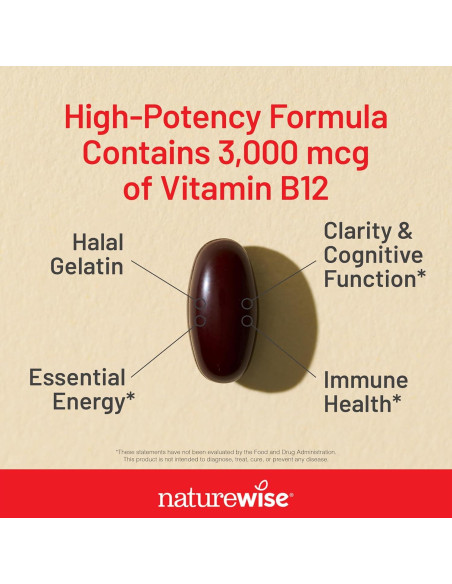 NatureWise Vitamina B12 3000 mcg - Suplemento Energético - 60 Gelatinas Blandas
