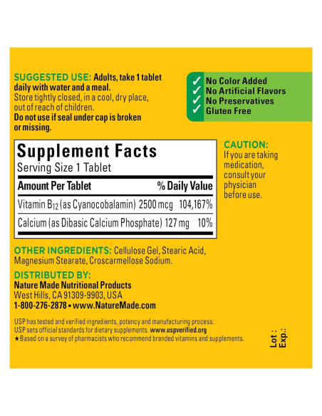 Vitamina B12 Extra Fuerte Nature Made 2500 mcg 60 Tabletas