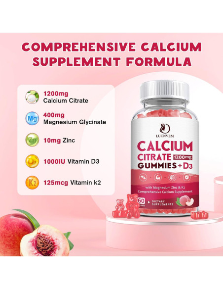 Gomas de Citrato de Calcio 1200mg LUCNVEM con Vitamina D3 Gomas de Citrato de Calcio 1200mg LUCNVEM con Vitamina D3