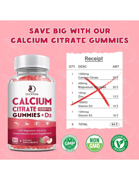 Gomas de Citrato de Calcio 1200mg LUCNVEM con Vitamina D3 Gomas de Citrato de Calcio 1200mg LUCNVEM con Vitamina D3