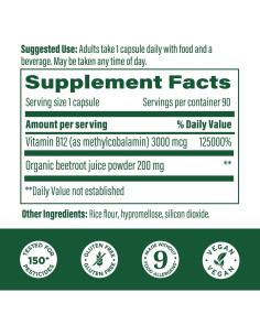 MegaFood Vitamina B12 Methyl 3000mcg Vegana 90 Cápsulas 2