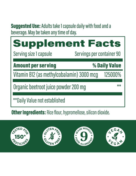 MegaFood Vitamina B12 Methyl 3000mcg Vegana 90 Cápsulas MegaFood Vitamina B12 Methyl 3000mcg Vegana 90 Cápsulas