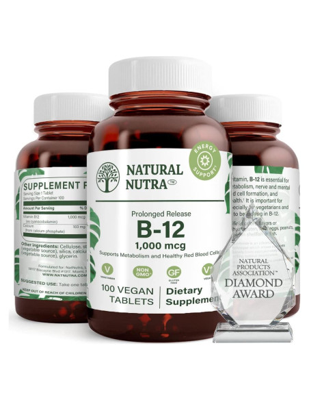 Natural Nutra Vitamina B12 1000 mcg - Suplemento Vegano 100 Tabletas Natural Nutra Vitamina B12 1000 mcg - Suplemento Vegano 100 Tabletas