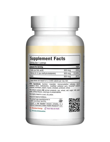 Pastillas Sublinguales de Vitamina B12 Maxi - 90 Unidades