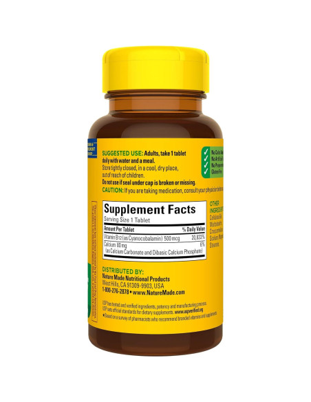 Nature Made Vitamina B12 500 mcg - 100 Tabletas Suplemento Energético