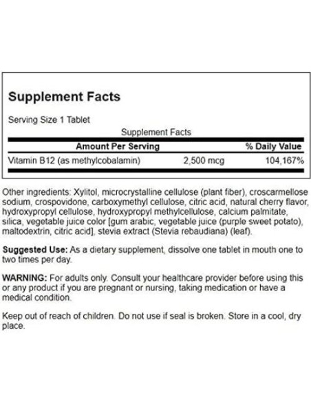 Vitamina B12 Metilcobalamina Swanson 2500 mcg 60 Tabletas