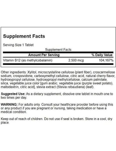 Vitamina B12 Metilcobalamina Swanson 2500 mcg 60 Tabletas