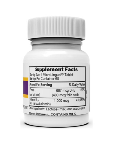 Tabletas Sublinguales Vitamina B-12 1000 mcg y Ácido Fólico 400 mcg - Superior Source - 60 Unidades