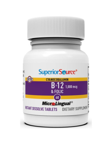 Tabletas Sublinguales Vitamina B-12 1000 mcg y Ácido Fólico 400 mcg - Superior Source - 60 Unidades