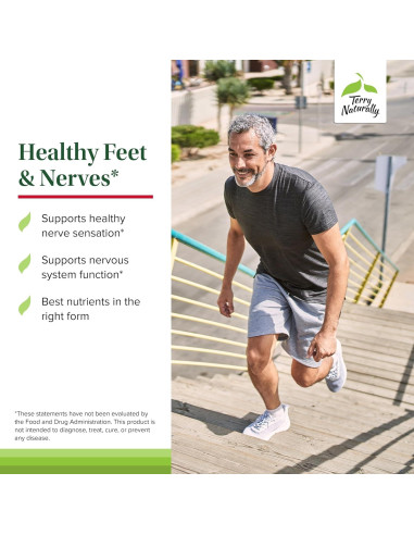 Suplemento Herbal Terry Naturally Pies y Nervios Saludables - 120 Cápsulas Veganas con Vitamina B12 y Boswellia