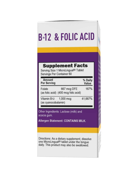 Tabletas Sublinguales Vitamina B-12 1000 mcg y Ácido Fólico 400 mcg - Superior Source - 60 Unidades Tabletas Sublinguales Vitamina B-12 1000 mcg y Ácido Fólico 400 mcg - Superior Source - 60 Unidades