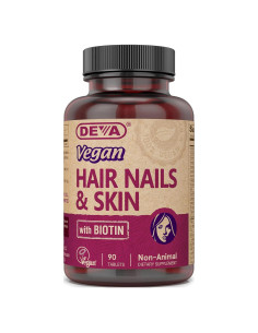 Suplemento Vegano DEVA para Cabello, Uñas y Piel - 90 Tabletas con Biotina