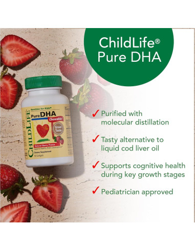 Suplemento de DHA ChildLife para Niños - 90 Geles Blandos Sabor Fresa