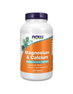 Suplemento de Magnesio y Calcio NOW Foods con Zinc y Vitamina D3 - 250 Tabletas