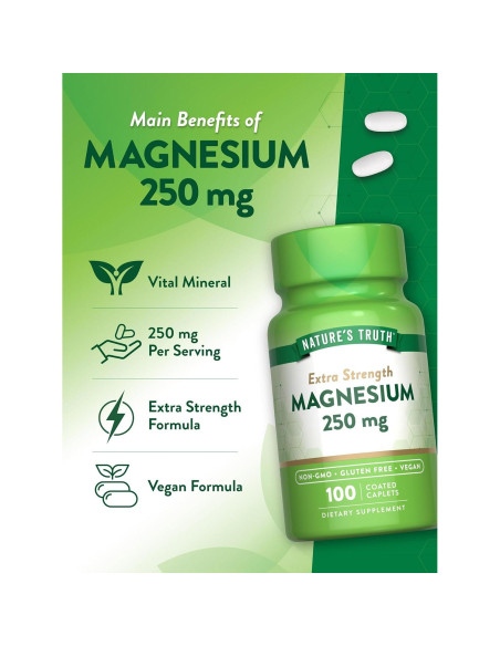 Suplemento de Magnesio Vegano La Verdad de la Naturaleza 250 mg 100 Tabletas