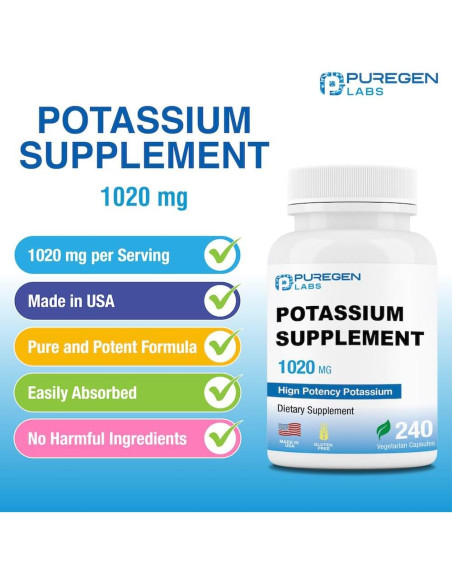Suplemento de Bicarbonato de Potasio Puregen Labs 1020 mg 240 Cápsulas Vegetarianas