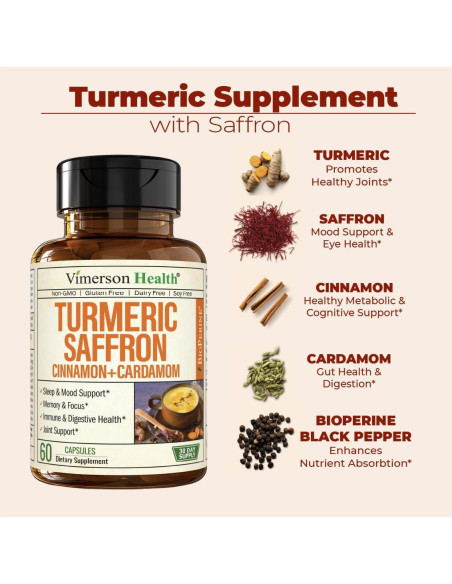 Suplemento de Azafrán y Cúrcuma Vimerson Health 60 Cápsulas Suplemento de Azafrán y Cúrcuma Vimerson Health 60 Cápsulas