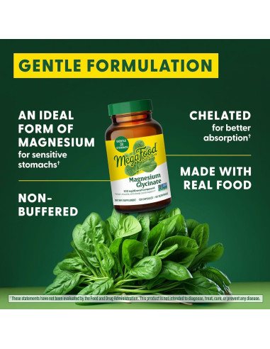 MegaFood Magnesio Glicinato 500mg - Suplemento Digestivo - 120 Cápsulas
