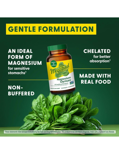 MegaFood Magnesio Glicinato 500mg - Suplemento Digestivo - 120 Cápsulas
