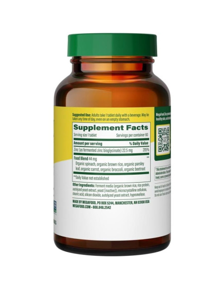 Suplemento de Zinc MegaFood 22.5 mg Vegano 60 Tabletas Suplemento de Zinc MegaFood 22.5 mg Vegano 60 Tabletas