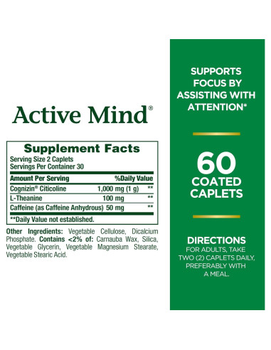 Suplemento Dietético Nature's Bounty Active Mind 1000 mg 60 Tabletas