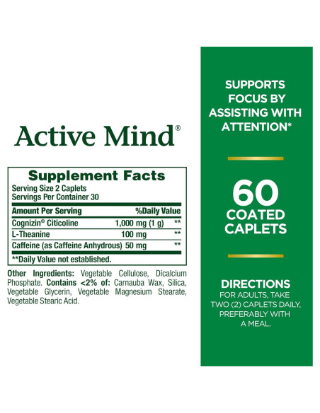 Suplemento Dietético Nature's Bounty Active Mind 1000 mg 60 Tabletas