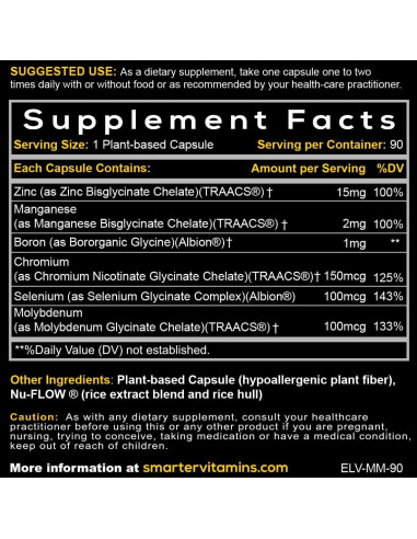 Suplemento de Zinc 15mg SmarterVitamins 90 Cápsulas Veganas