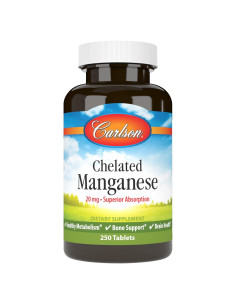 Suplemento de Manganeso Quelado Carlson 20 mg - 250 Tabletas