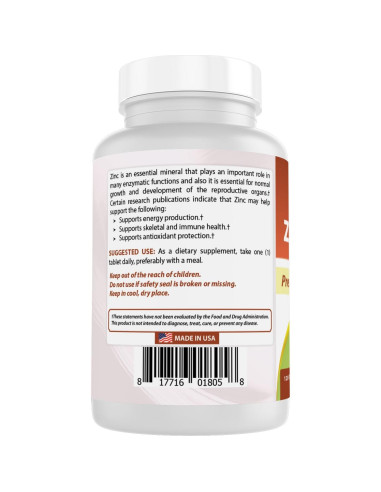 Suplemento de Zinc 30mg Mejores Naturales 120 tabletas