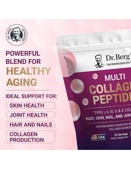 Polvo de Colágeno Dr. Berg Sin Sabor 14g Proteína 25 Porciones