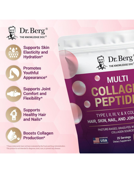 Polvo de Colágeno Dr. Berg Sin Sabor 14g Proteína 25 Porciones