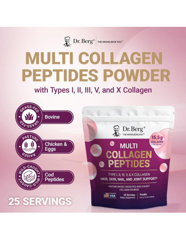 Polvo de Colágeno Dr. Berg Sin Sabor 14g Proteína 25 Porciones