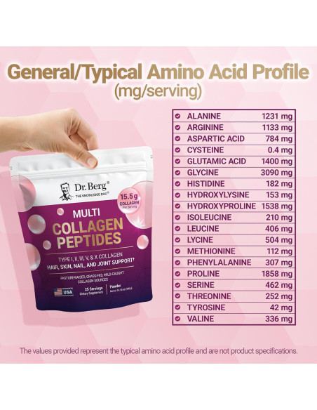Polvo de Colágeno Dr. Berg Sin Sabor 14g Proteína 25 Porciones