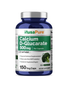 Suplemento Glucarato de Calcio D 500 mg NusaPure 150 Cápsulas Veganas