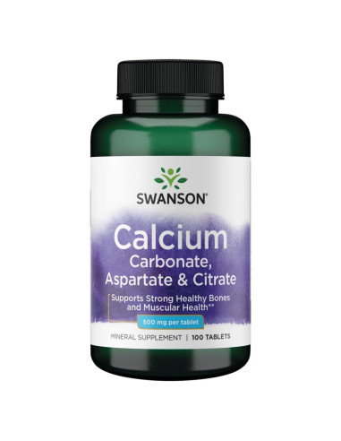 Suplemento de Calcio Swanson 500 mg 100 Tabletas Salud Ósea