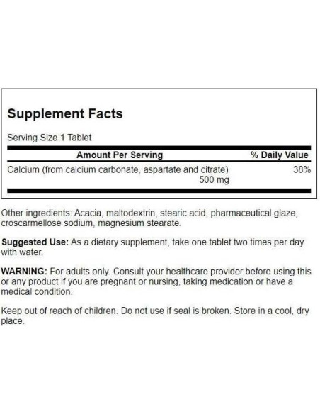 Suplemento de Calcio Swanson 500 mg 100 Tabletas Salud Ósea Suplemento de Calcio Swanson 500 mg 100 Tabletas Salud Ósea