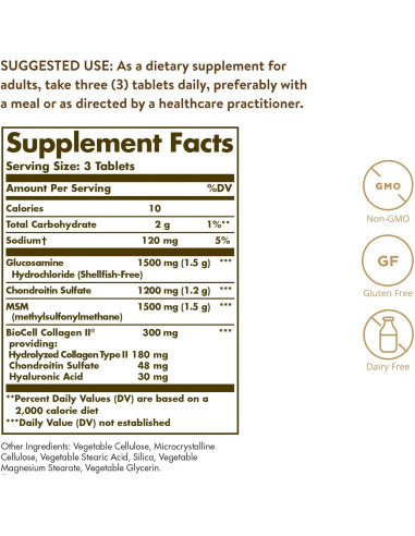 Suplemento Articular Solgar Glucosamina 60 Tabletas - Sin Gluten