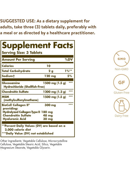 Suplemento Articular Solgar Glucosamina 60 Tabletas - Sin Gluten
