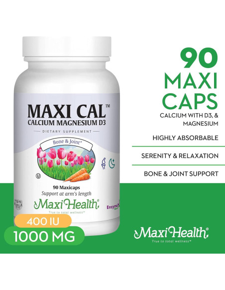 Suplemento de Calcio Maxi Health 1000 mg + D3 1000 UI + Magnesio 500 mg - 90 Cápsulas Suplemento de Calcio Maxi Health 1000 mg + D3 1000 UI + Magnesio 500 mg - 90 Cápsulas