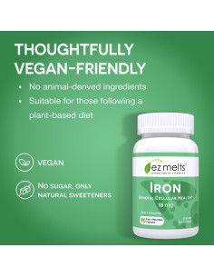 EZ Melts Suplemento de Hierro 18 mg Sin Azúcar 90 Tabletas 2