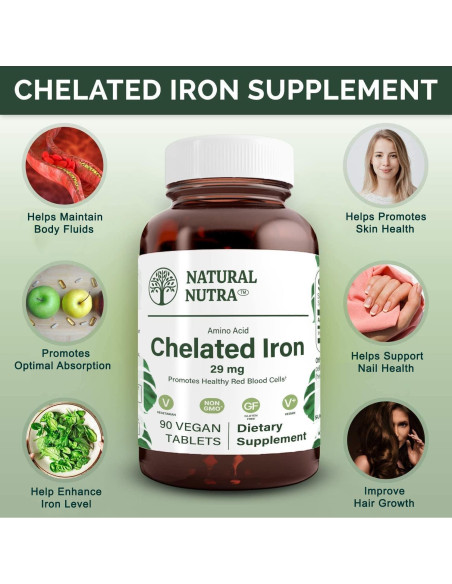 Suplemento de Hierro Quelado Natural Nutra 90 Tabletas Suplemento de Hierro Quelado Natural Nutra 90 Tabletas